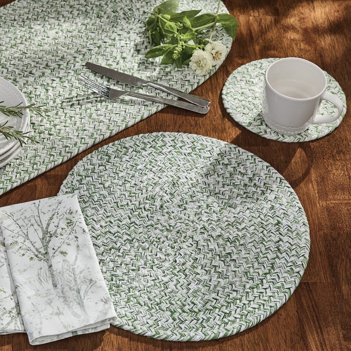 Spice Bin - Mint Braided Table Runner 36" Long