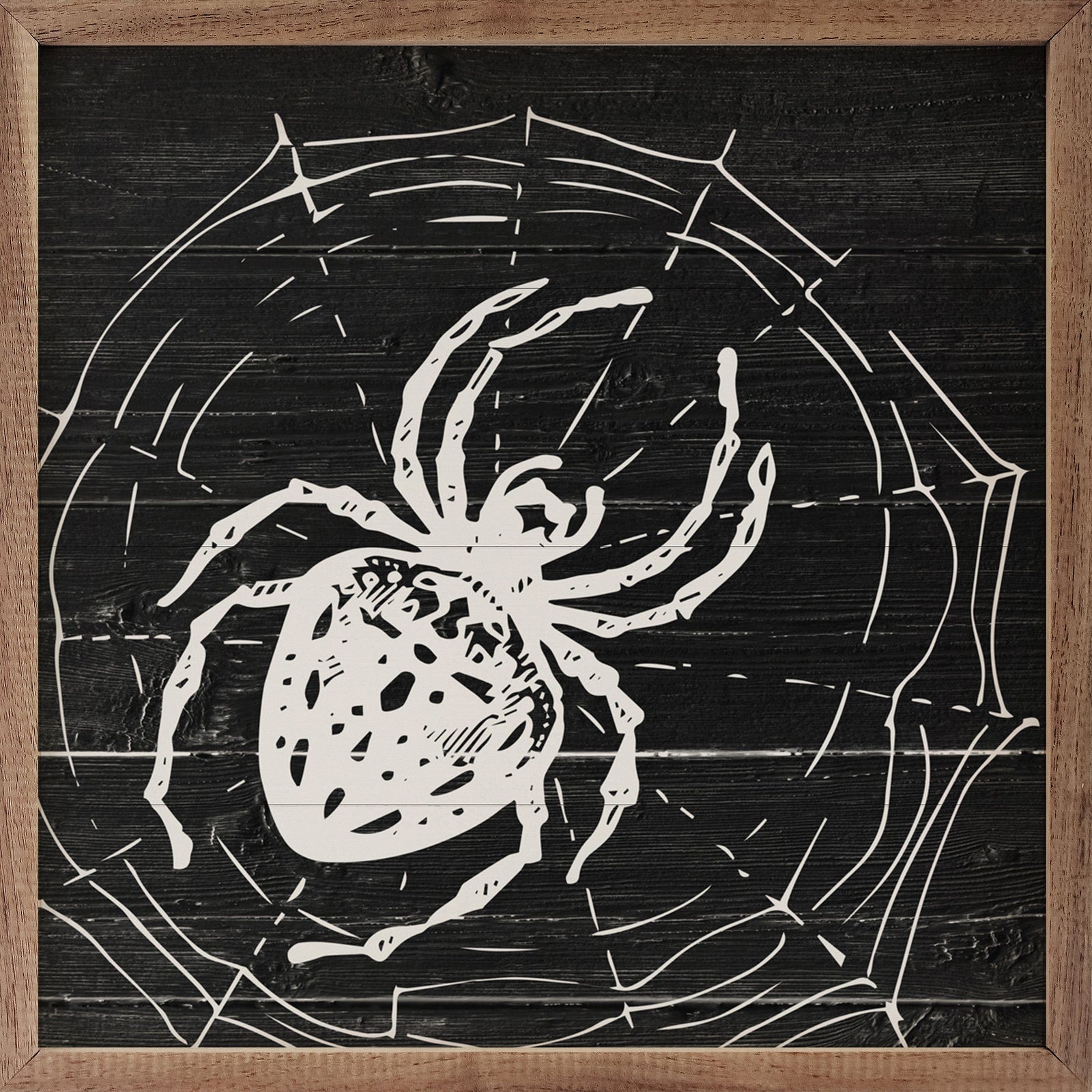 Kendrick Home Walnut Frames 4x4 Spider's Lair Black Printed and Framed Wall Sign