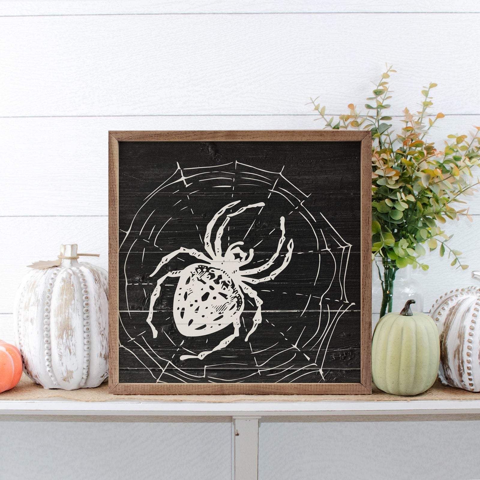 Kendrick Home Walnut Frames 4x4 Spider's Lair Black Printed and Framed Wall Sign