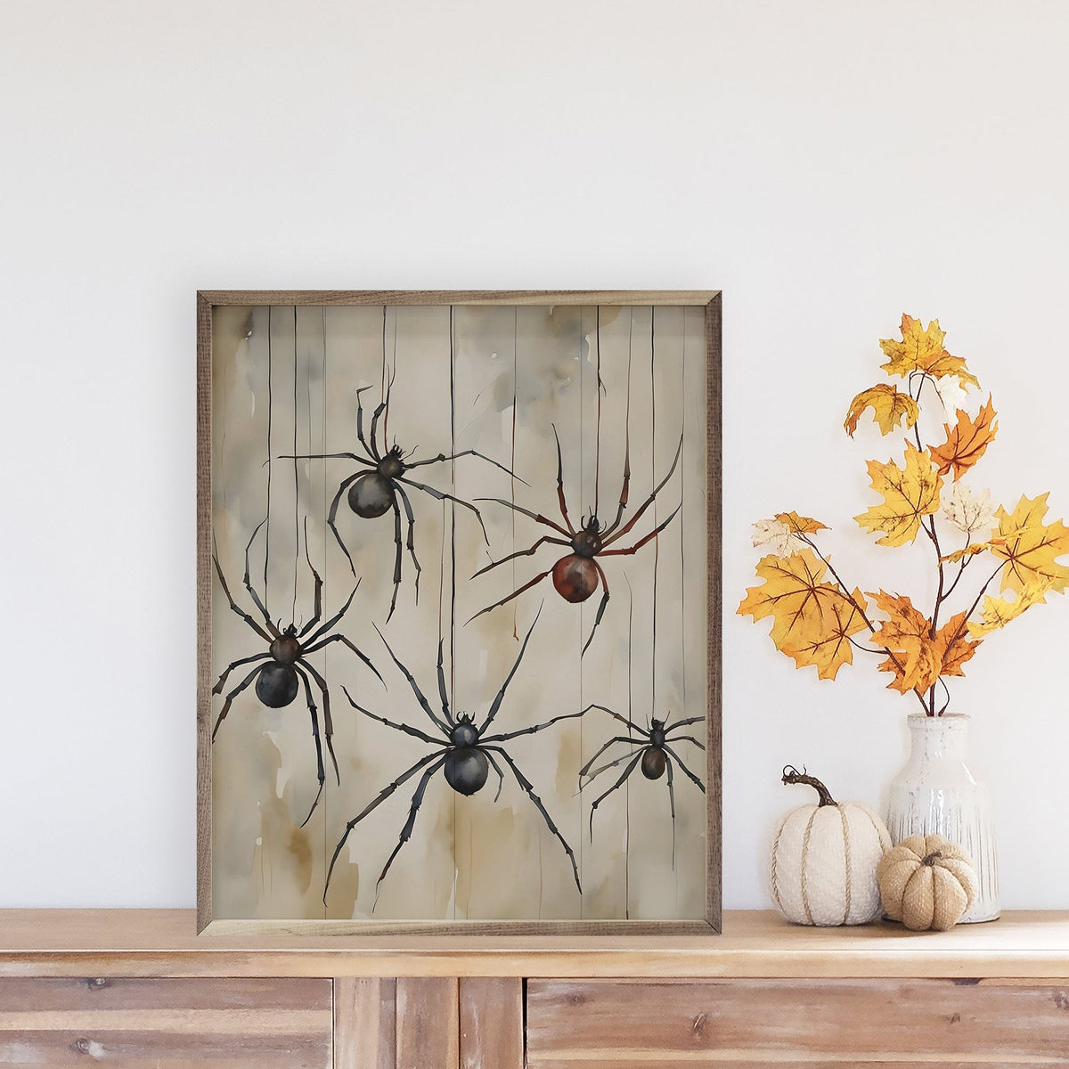 Kendrick Home Walnut Frames Spiders Printed and Framed Wall Sign