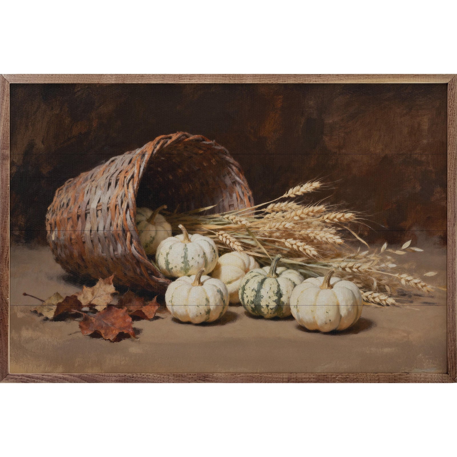 Kendrick Home Walnut Frames 8x5 Spilled Pumpkin Basket Printed and Framed Wall Sign
