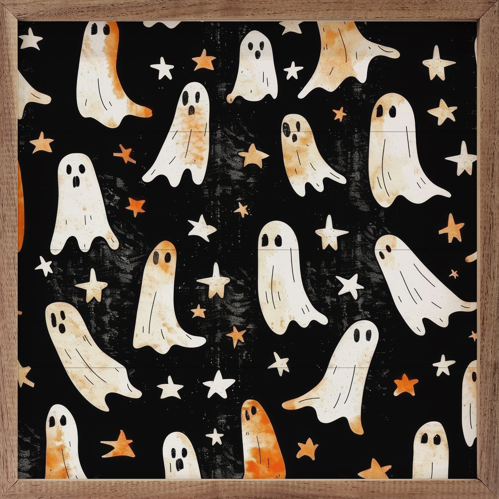 Kendrick Home Walnut Frames 4x4 Spooky Print II Ghosts By Petals Prints Design Printed and Framed Wall Sign