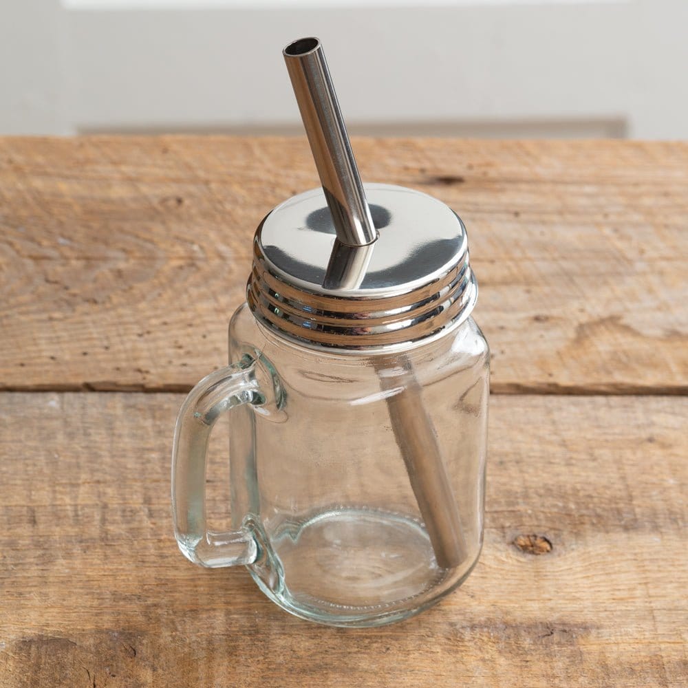 Stainless Steel Mason Jar Drinking Lids & Straws Set of 2 with Cleaning Brushes-CTW Home-The Village Merchant