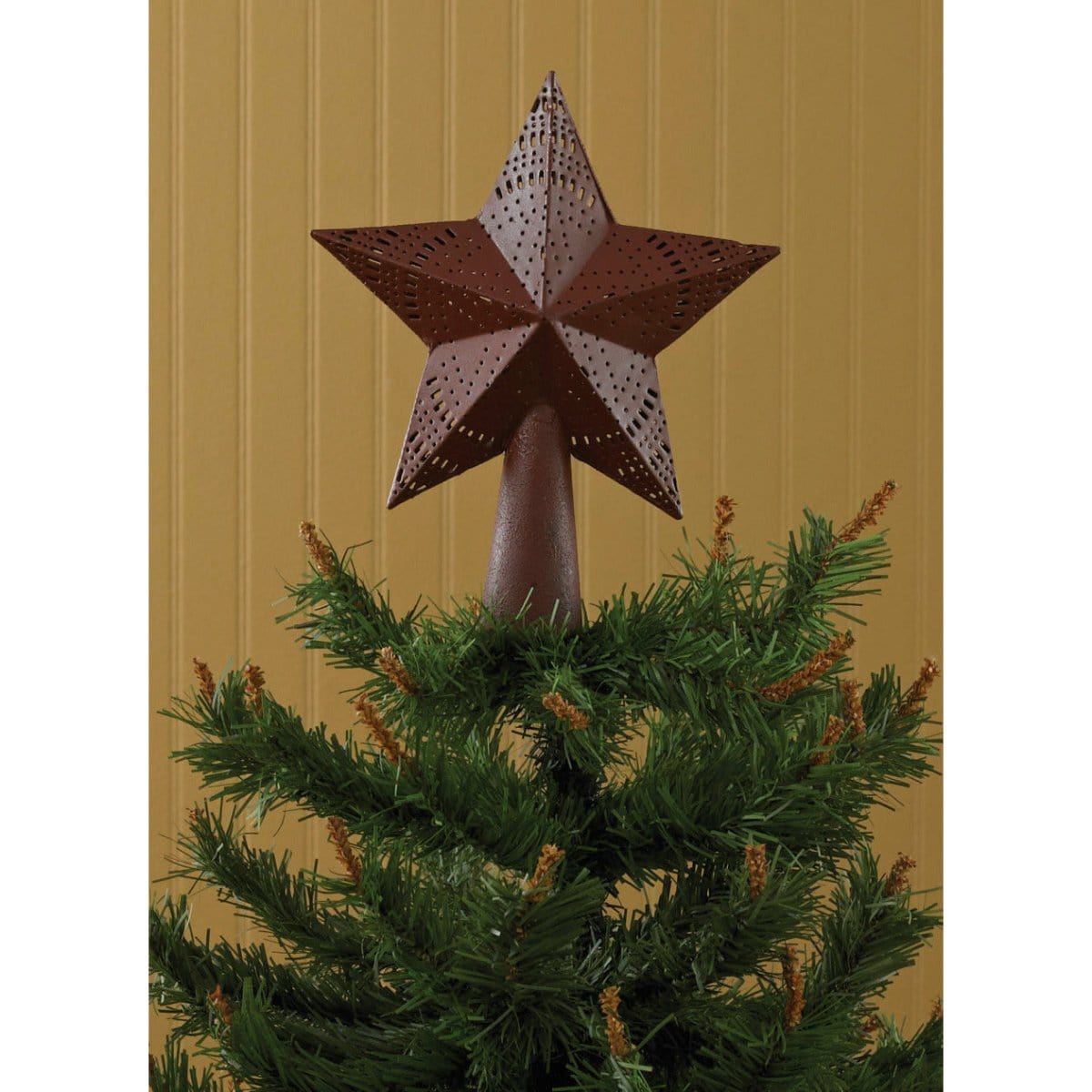 Star In Red Embossed Metal Tree Topper Large-Park Designs-The Village Merchant