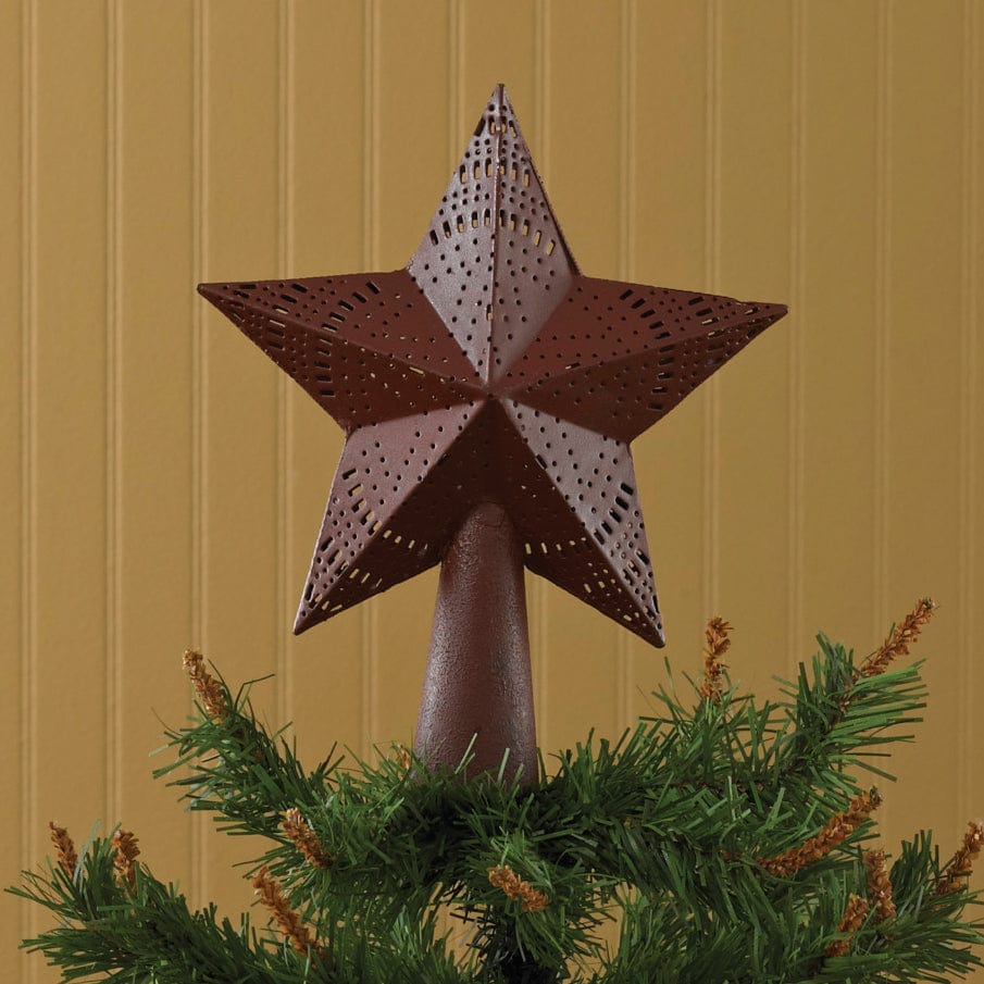 Star In Red Embossed Metal Tree Topper Small