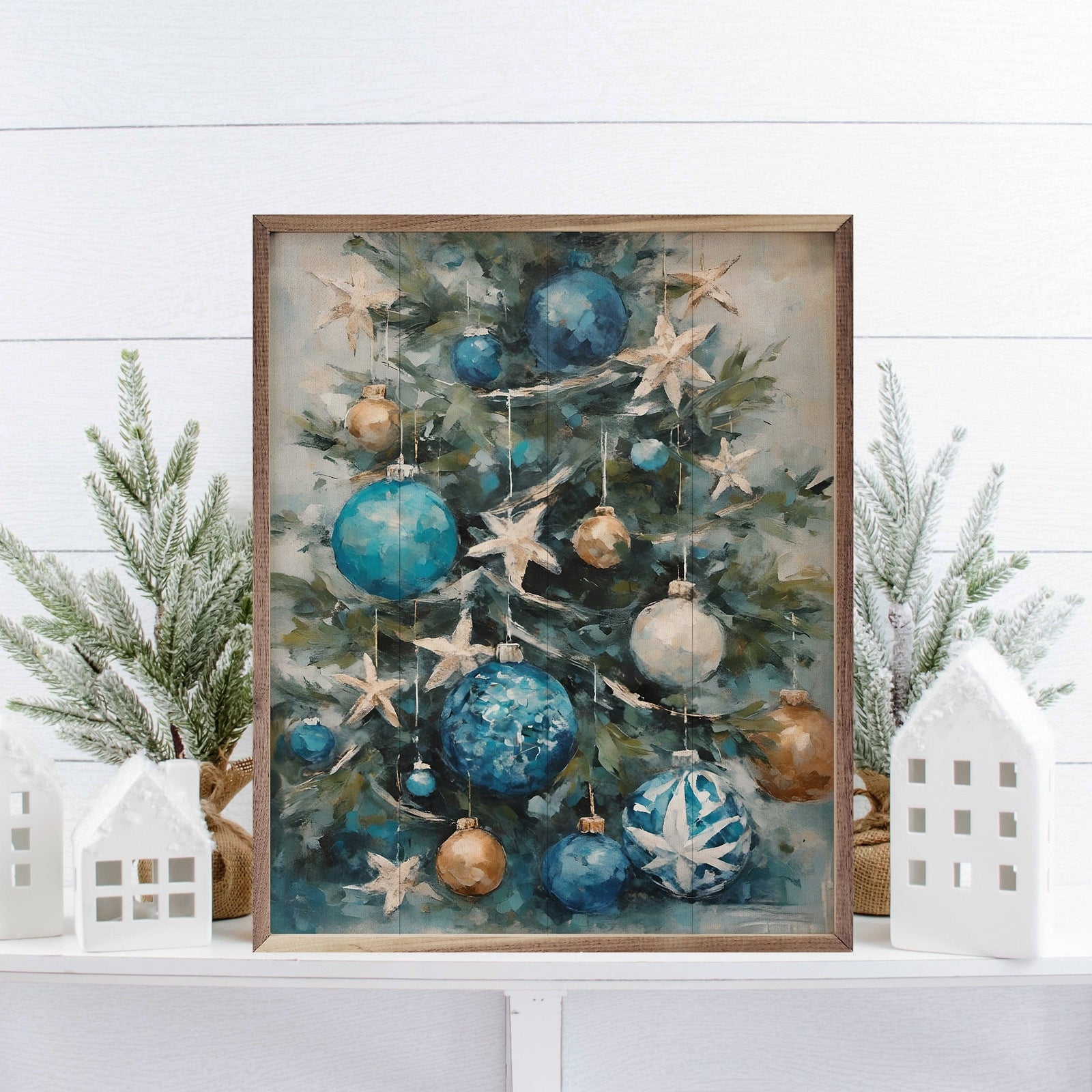 Kendrick Home Walnut Frames 8x10 Starfish Holiday Tree Printed and Framed Wall Sign