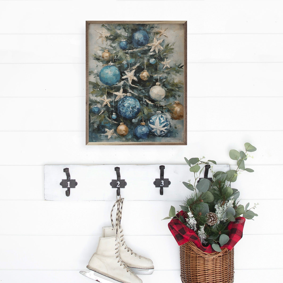 Kendrick Home Walnut Frames Starfish Holiday Tree Printed and Framed Wall Sign