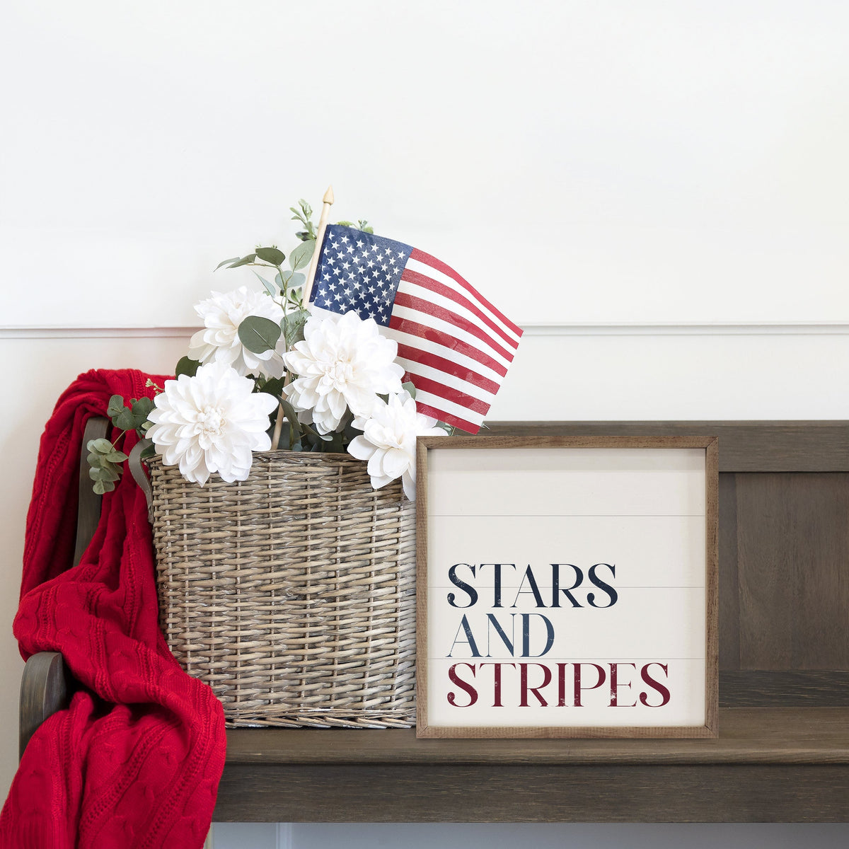 Stars And Stripes Words White Printed and Framed Wall Sign