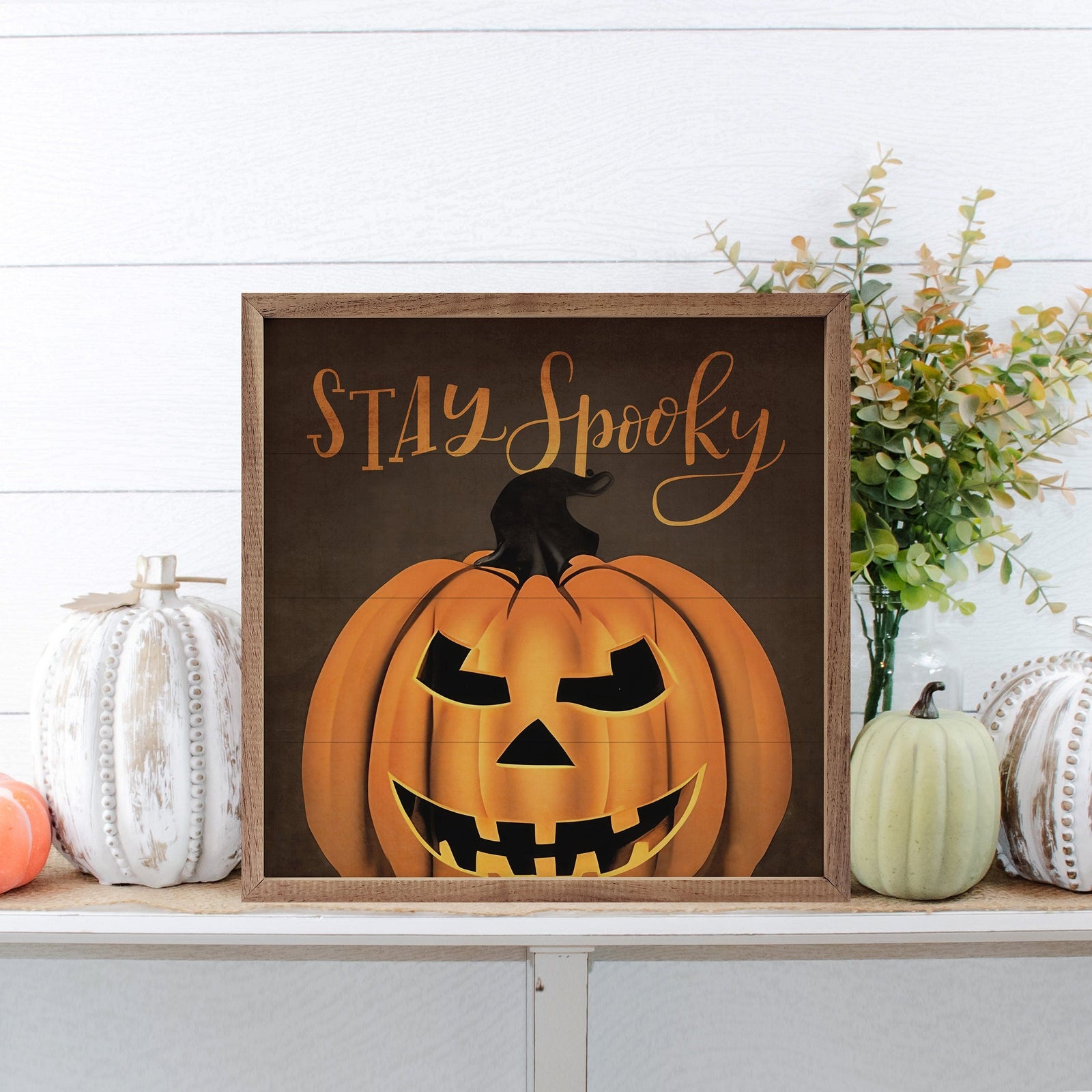Kendrick Home Walnut Frames 4x4 Stay Spooky Vintage Pumpkin