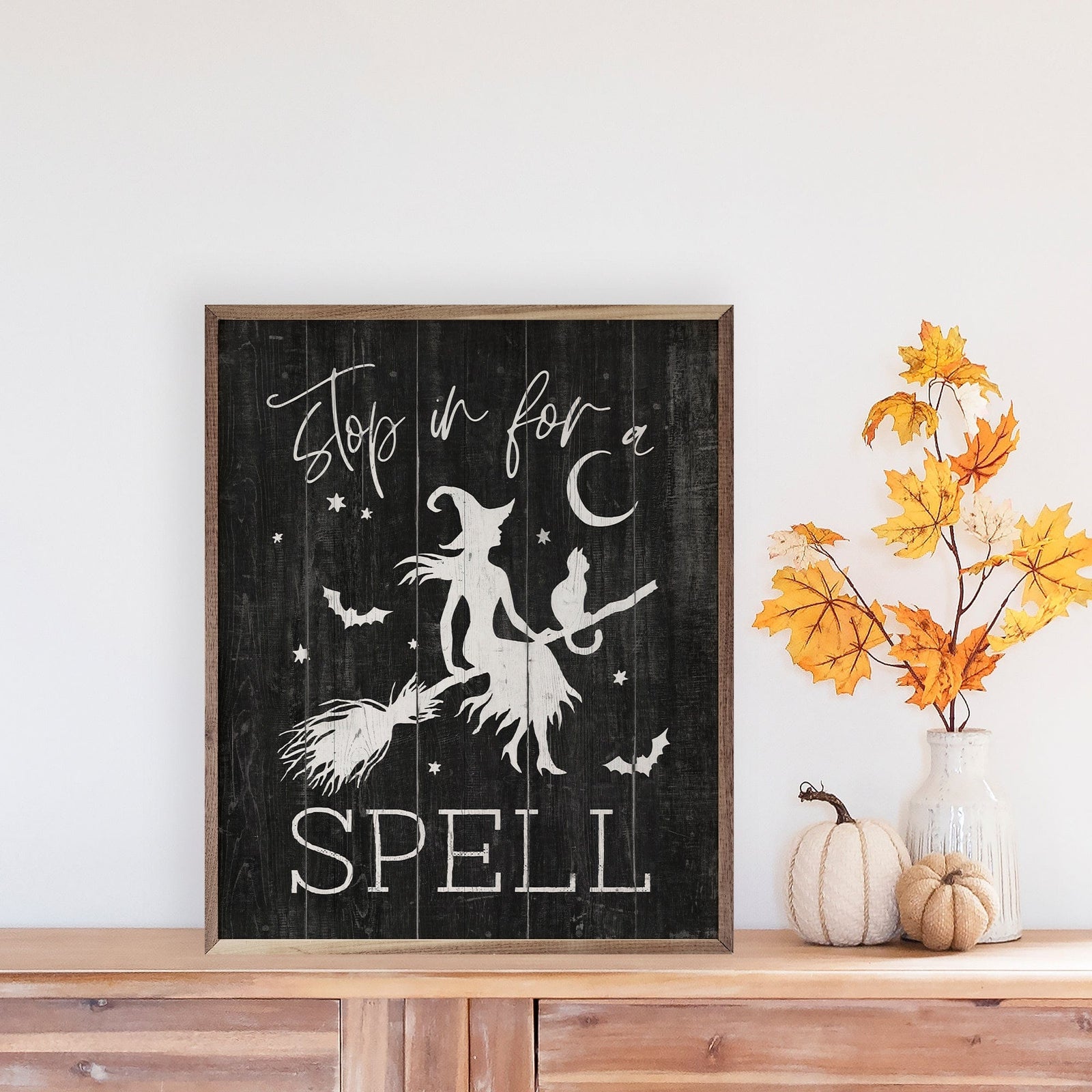 Kendrick Home Walnut Frames 8x10 Stop In For A Spell Witch Black