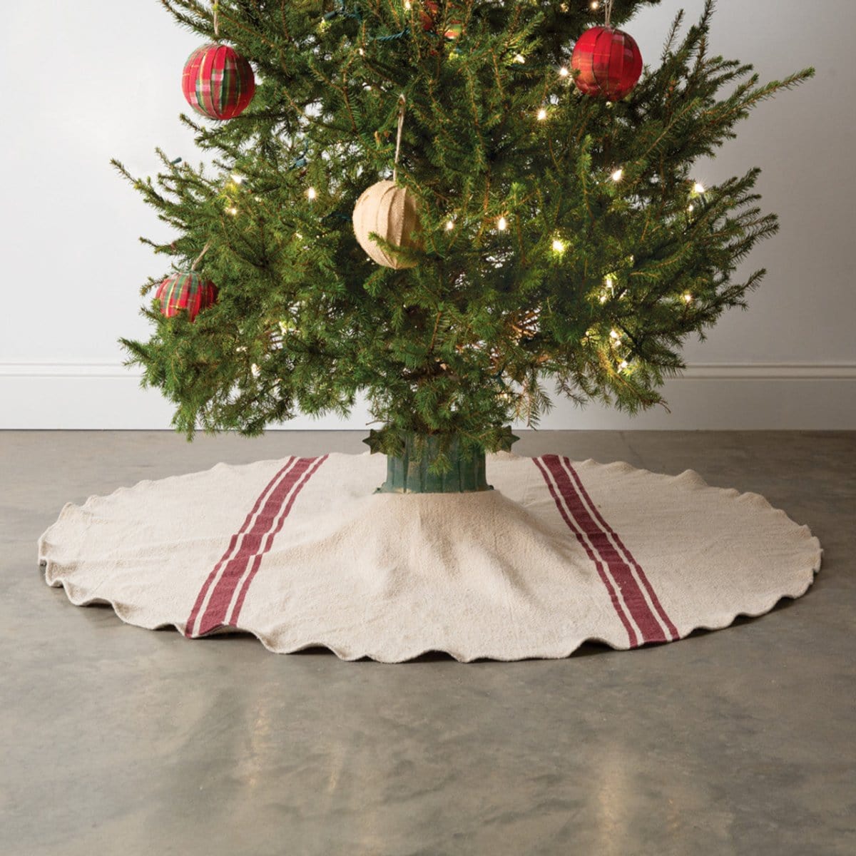 Striped Feedsack Tree Skirt 50" Diameter Round-CTW Home-The Village Merchant