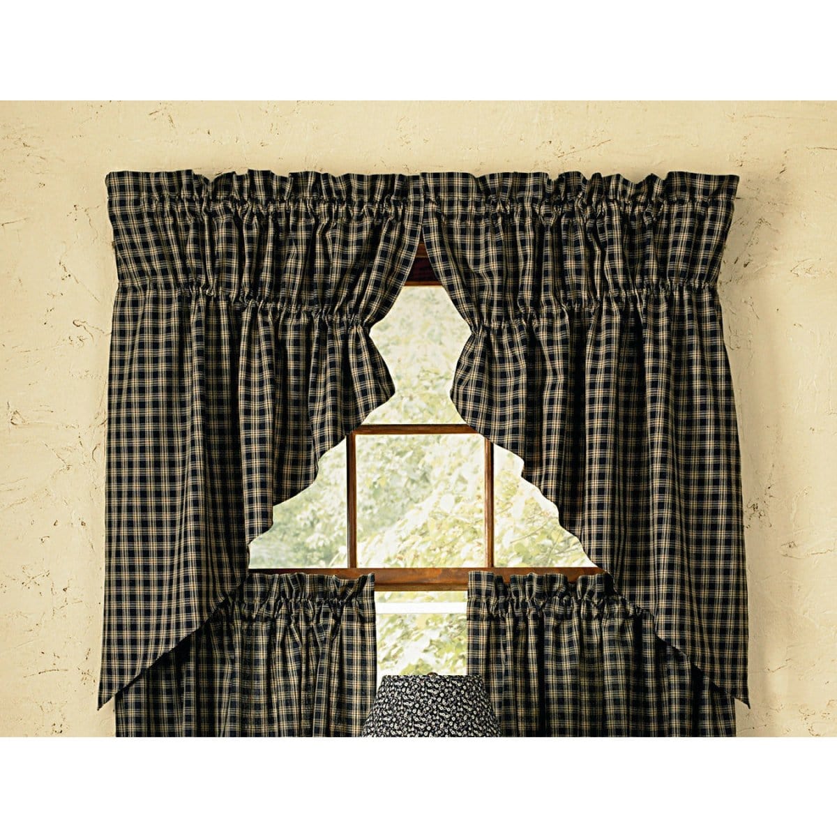 Sturbridge In Black Gathered Swag Pair 36" Long Lined-Park Designs-The Village Merchant