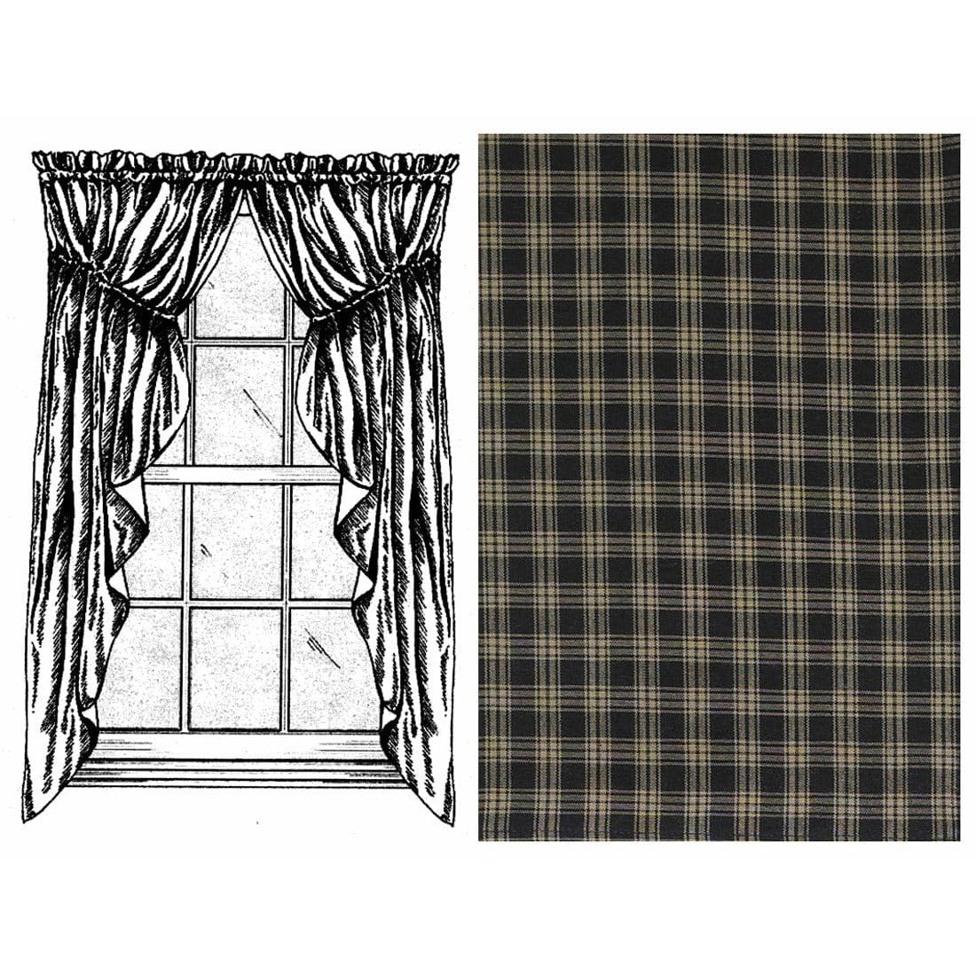 Sturbridge In Black Gathered Swag Pair 63" Long Lined-Park Designs-The Village Merchant