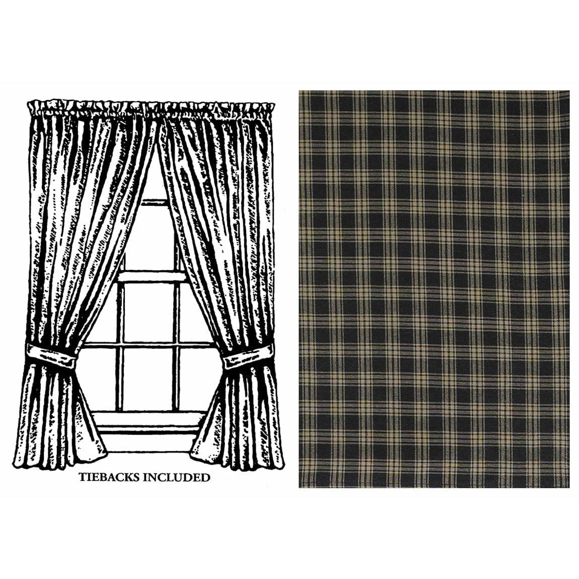 Sturbridge In Black Panel Pair With Tie Backs 63" Long Lined-Park Designs-The Village Merchant