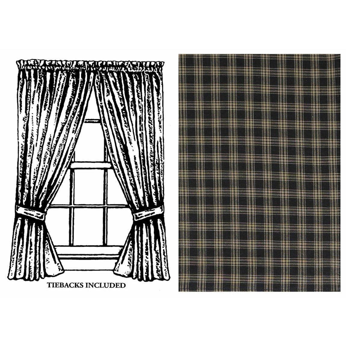 Sturbridge In Black Panel Pair With Tie Backs 63&quot; Long Unlined-Park Designs-The Village Merchant