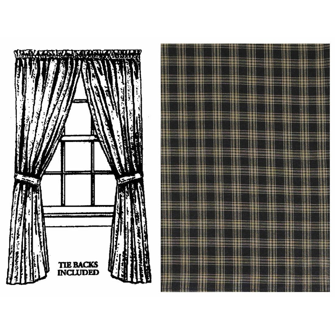 Sturbridge In Black Panel Pair With Tie Backs 84" Long Lined-Park Designs-The Village Merchant