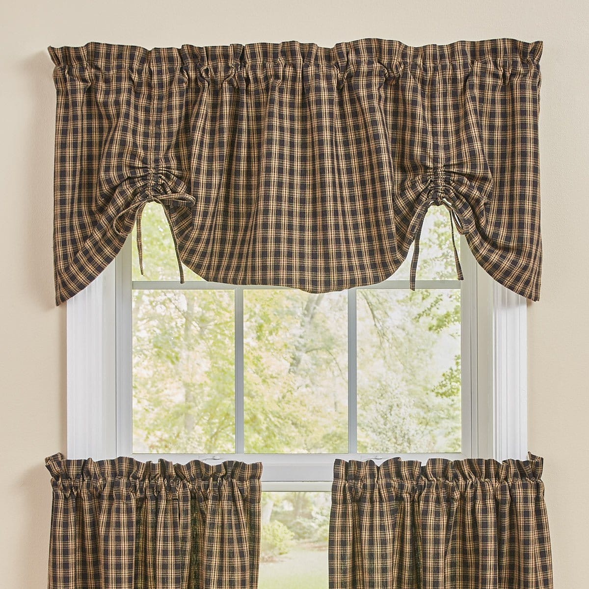 Sturbridge In Black Tie Up Farmhouse Valance Lined-Park Designs-The Village Merchant