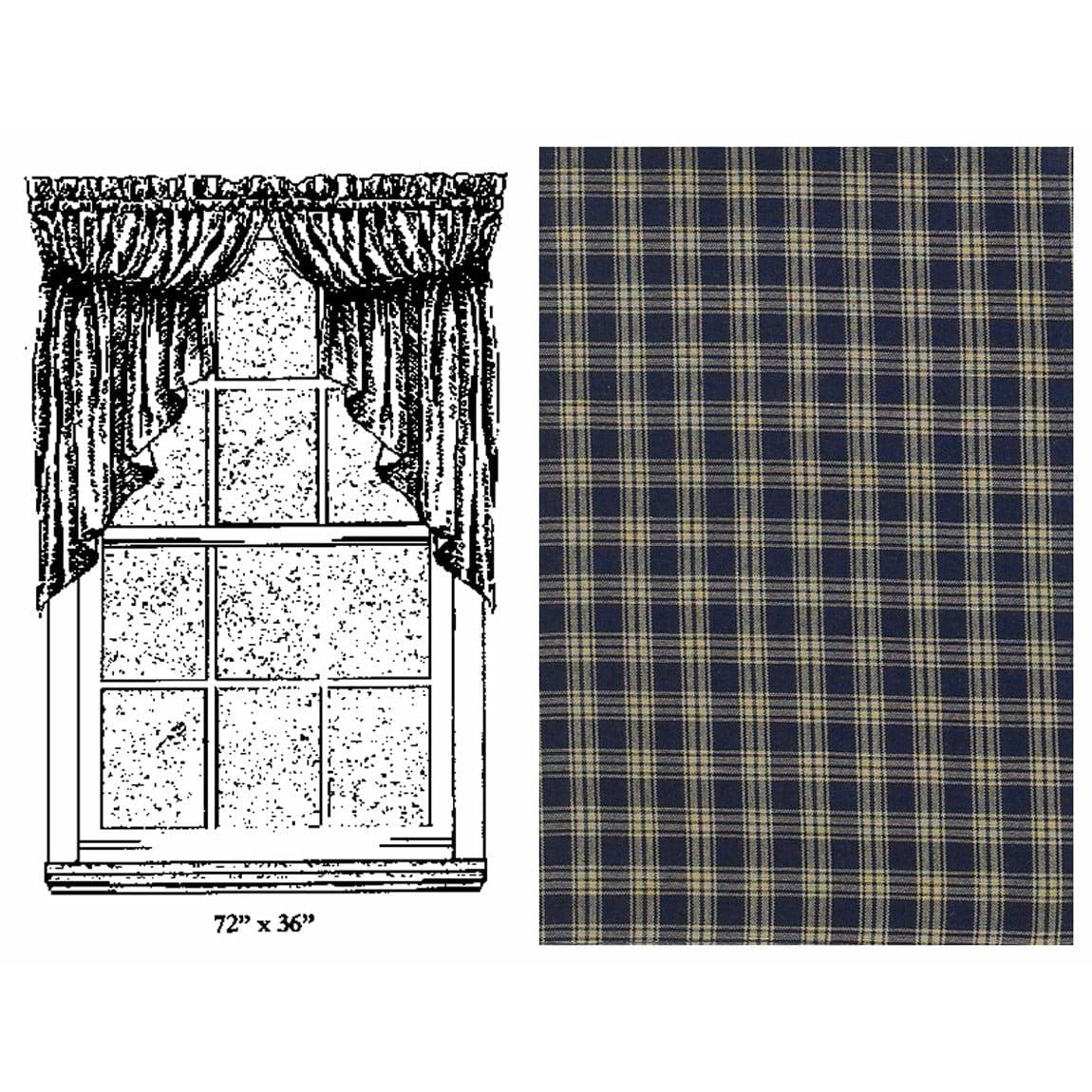 Sturbridge In Navy Gathered Swag Pair 36&quot; Long Lined-Park Designs-The Village Merchant