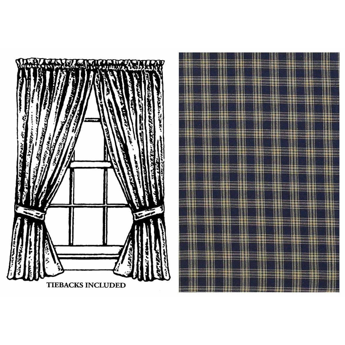 Sturbridge In Navy Panel Pair With Tie Backs 63&quot; Long Lined-Park Designs-The Village Merchant