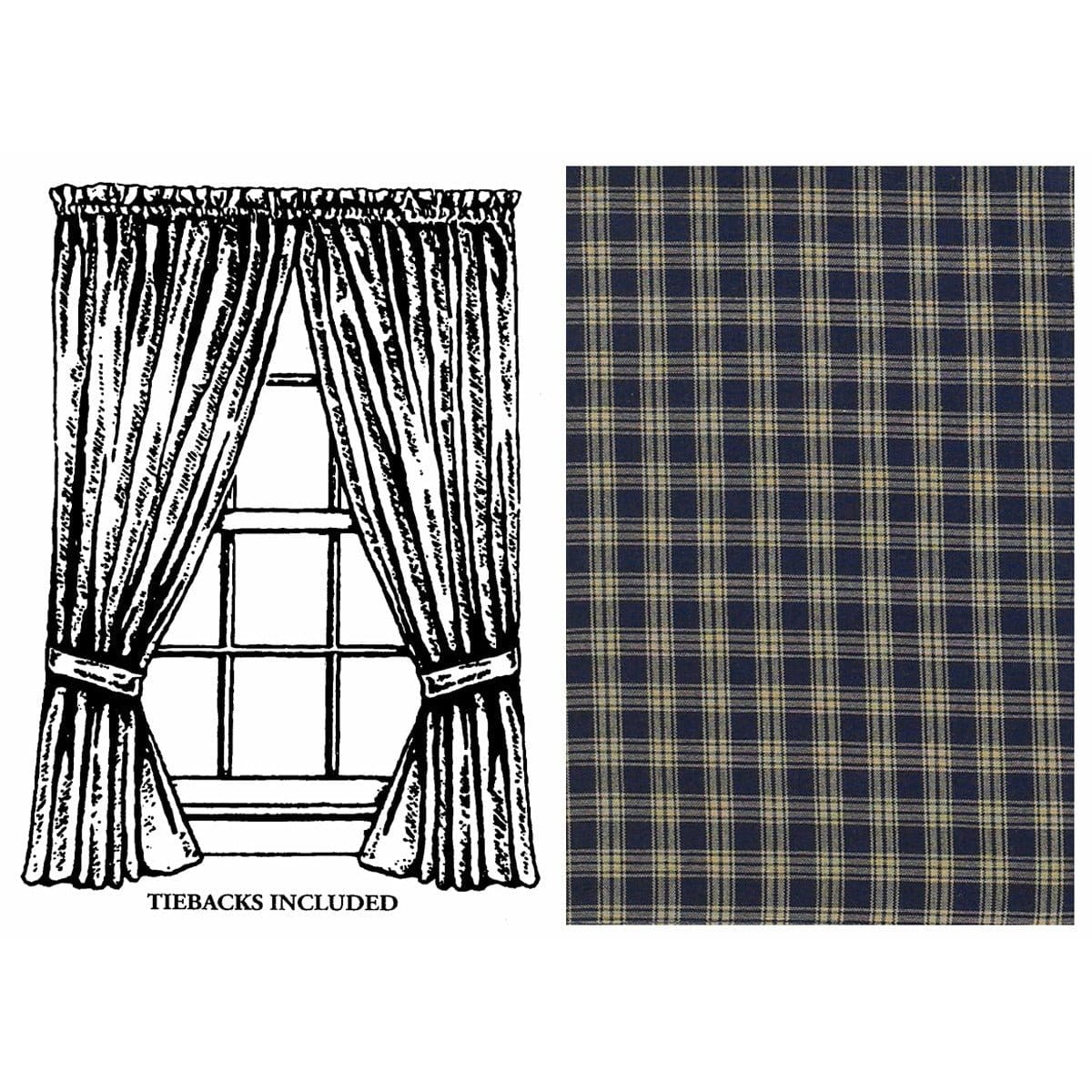 Sturbridge In Navy Panel Pair With Tie Backs 63" Long Lined-Park Designs-The Village Merchant
