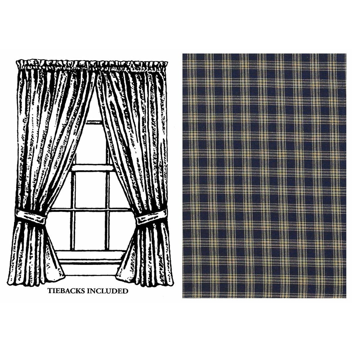 Sturbridge In Navy Panel Pair With Tie Backs 63" Long Unlined-Park Designs-The Village Merchant