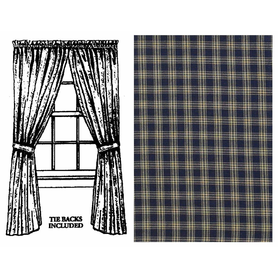 Sturbridge In Navy Panel Pair With Tie Backs 84&quot; Long Lined-Park Designs-The Village Merchant