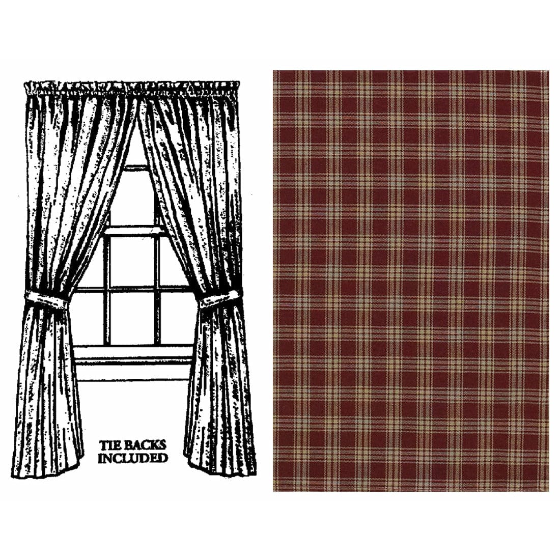 Sturbridge In Wine Panel Pair With Tie Backs 84" Long Lined-Park Designs-The Village Merchant