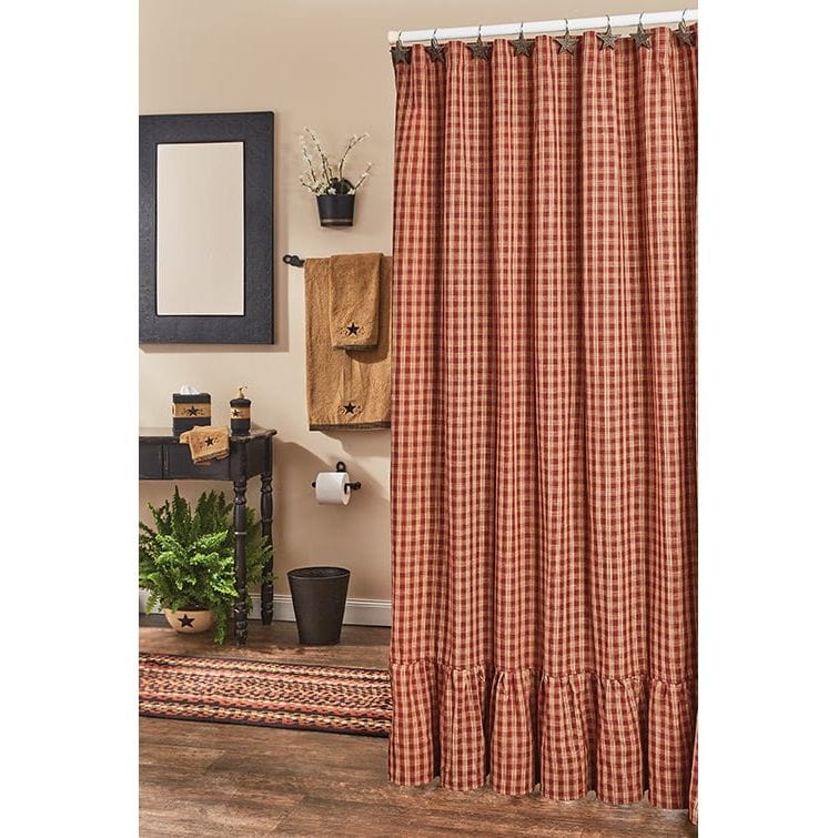 Sturbridge in Wine Ruffled Plaid Shower Curtain-Park Designs-The Village Merchant