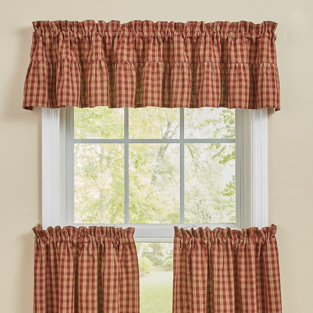 Sturbridge In Wine Ruffled Plaid Valance Unlined-Park Designs-The Village Merchant