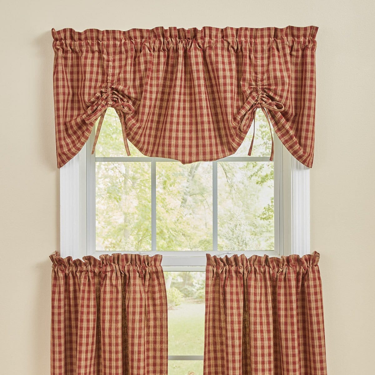 Sturbridge In Wine Tie Up Farmhouse Valance Lined-Park Designs-The Village Merchant