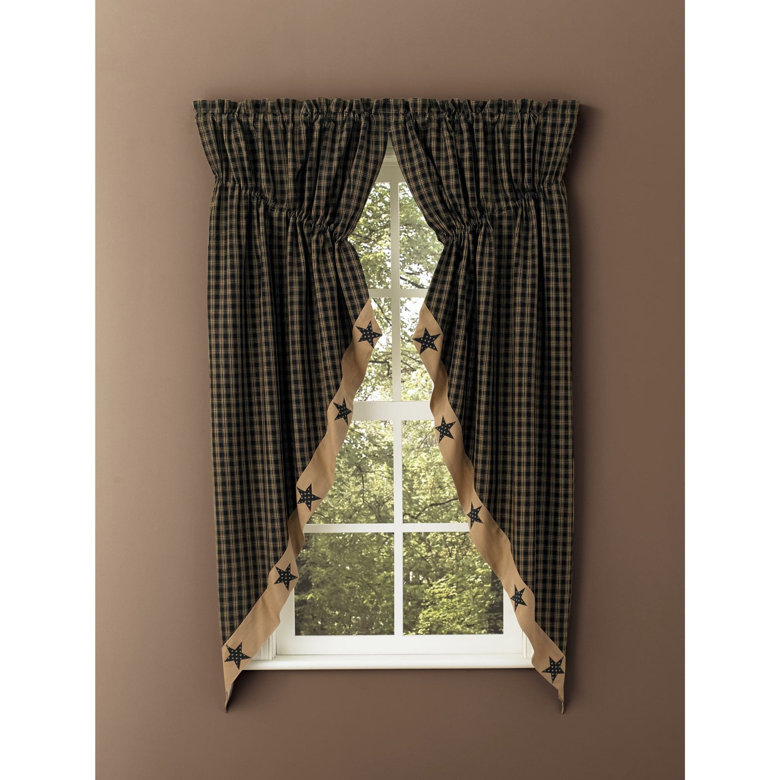 Sturbridge Patch In Black Gathered Swag Pair 63" Long Lined-Park Designs-The Village Merchant