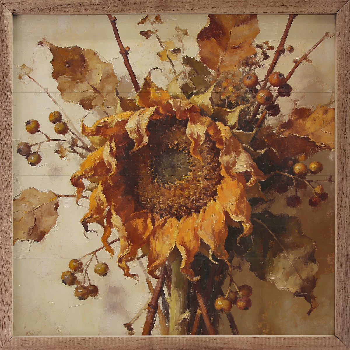 Kendrick Home Walnut Frames 4x4 Sunflower And Berries Printed and Framed Wall Sign