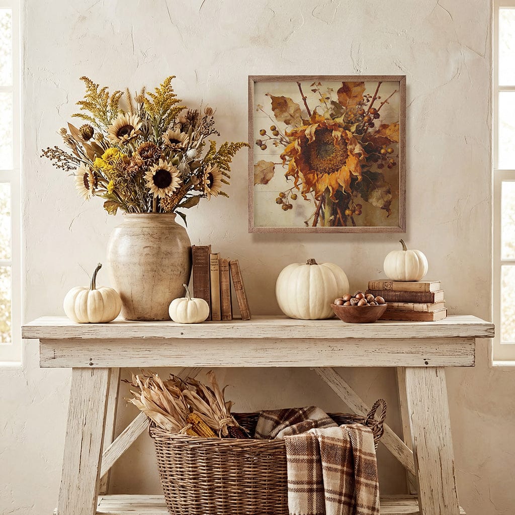 Kendrick Home Walnut Frames Sunflower And Berries Printed and Framed Wall Sign