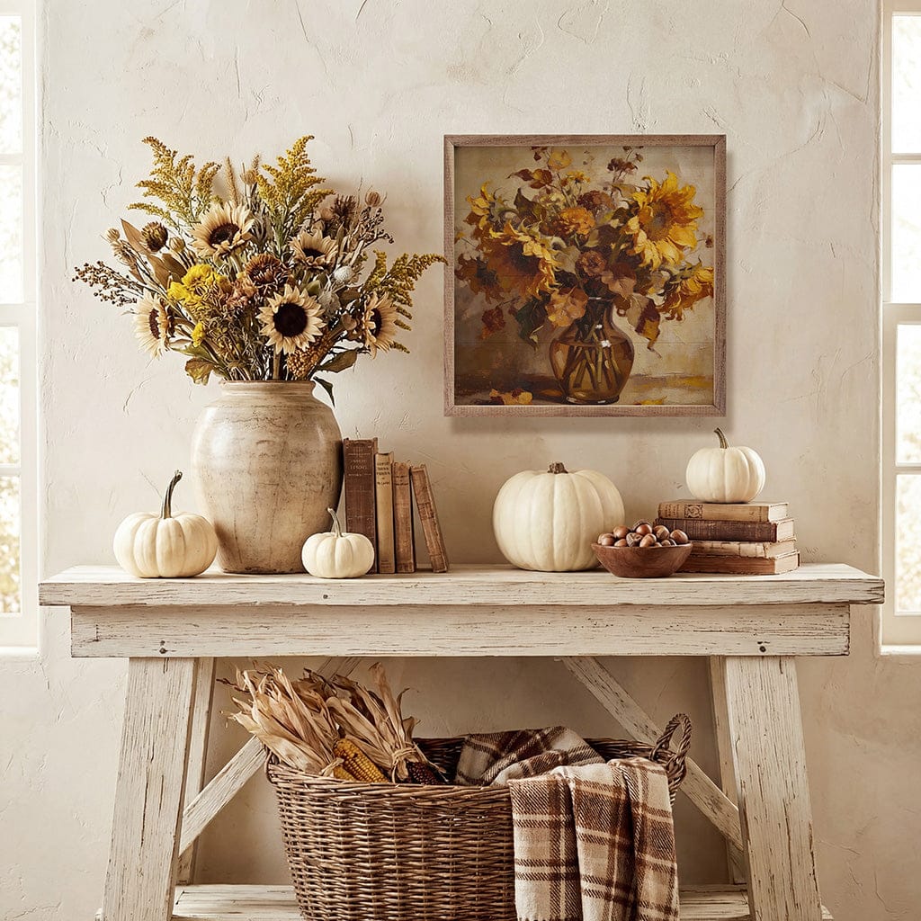 Kendrick Home Walnut Frames Sunflower Harvest Bouquet Printed and Framed Wall Sign