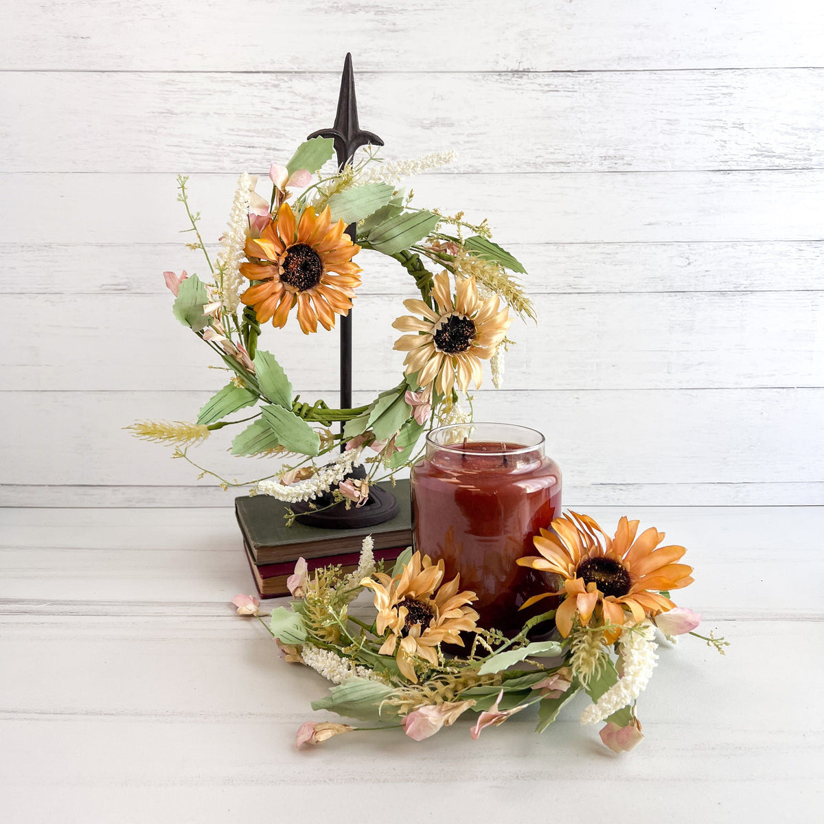 Sunflower &amp; Wheat Candle Ring / Wreath 4.5&quot; Inner Diameter