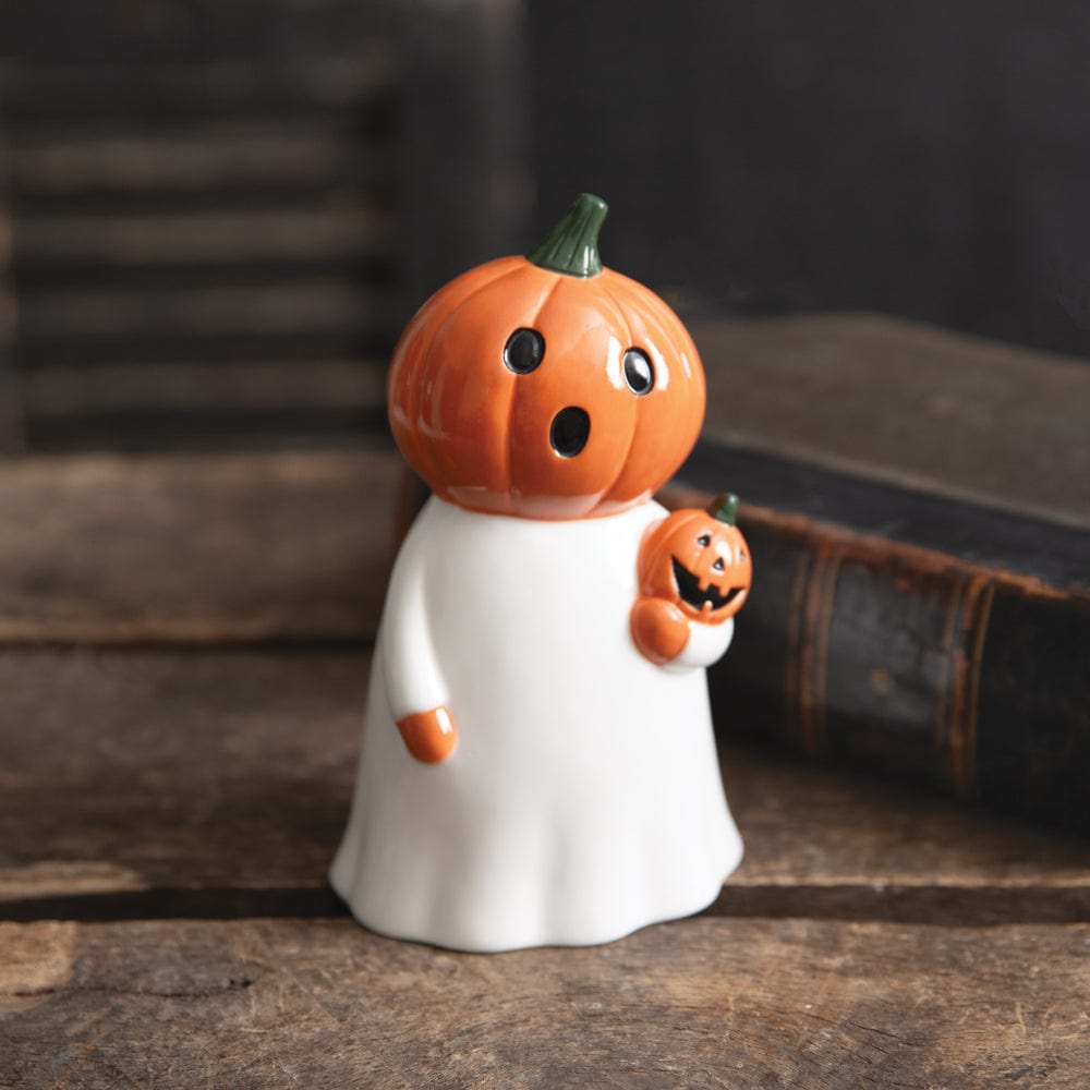 Surprised Pumpkin Ghost Glowing Figurine