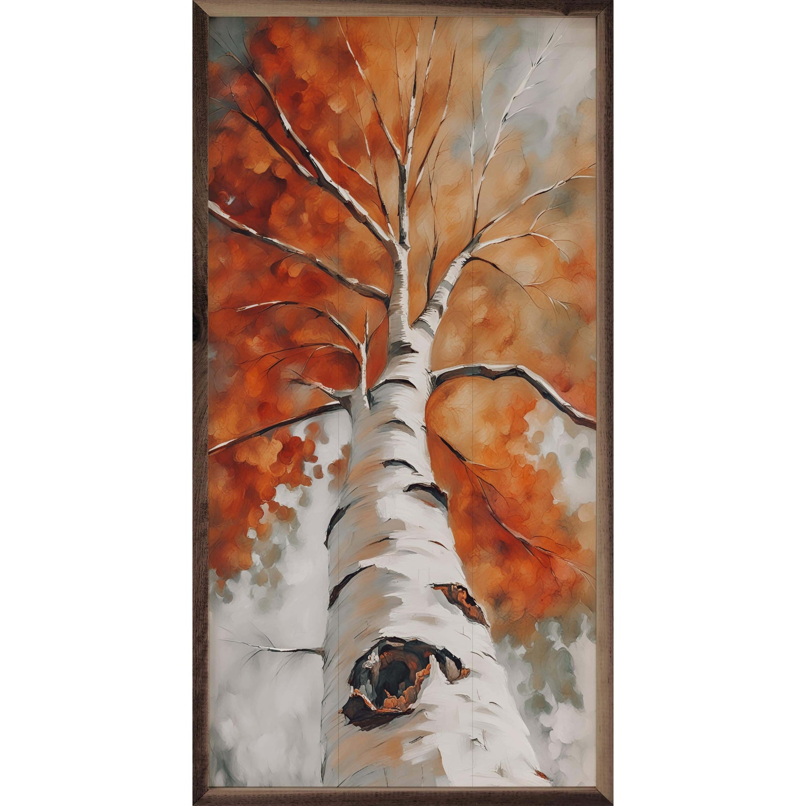 Kendrick Home Walnut Frames 8x16 Tall Fall Birch Tree Printed and Framed Wall Sign