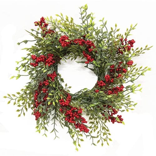 Teeny Leaves and Red Berries Candle Ring / Wreath 4" Inner Diameter