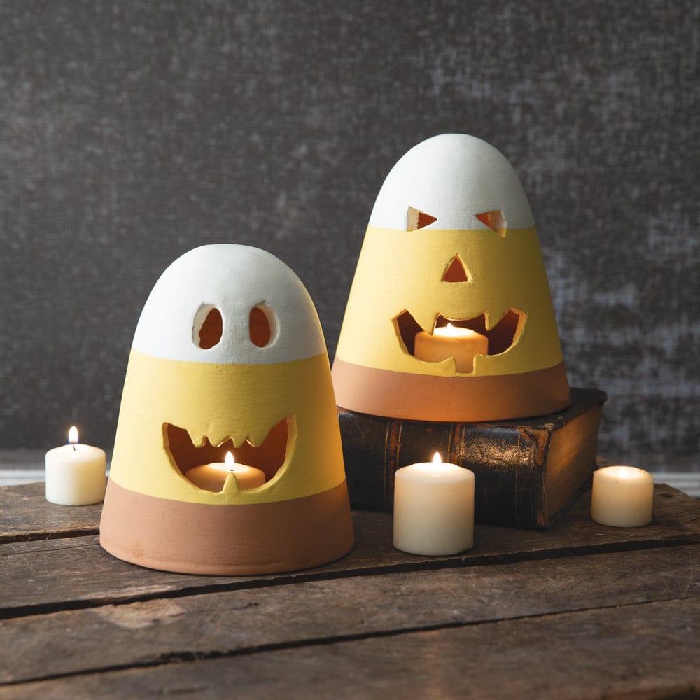 Terra Cotta Candy Corn Luminaries Set of 2 Assorted Styles