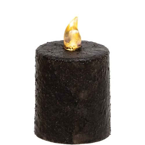 Textured Black W/ Flicker Flame LED Battery Candle Light 2.5&quot; High - Timer Feature