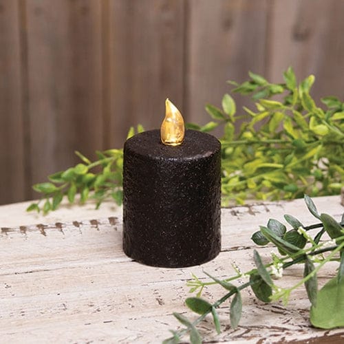 Textured Black W/ Flicker Flame LED Battery Candle Light 2.5&quot; High - Timer Feature