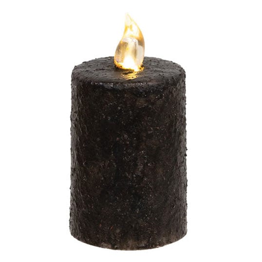 Textured Black W/ Flicker Flame LED Battery Candle Light 3&quot; High with Timer