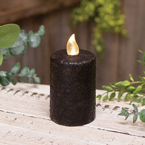 Textured Black W/ Flicker Flame LED Battery Candle Light 3&quot; High with Timer