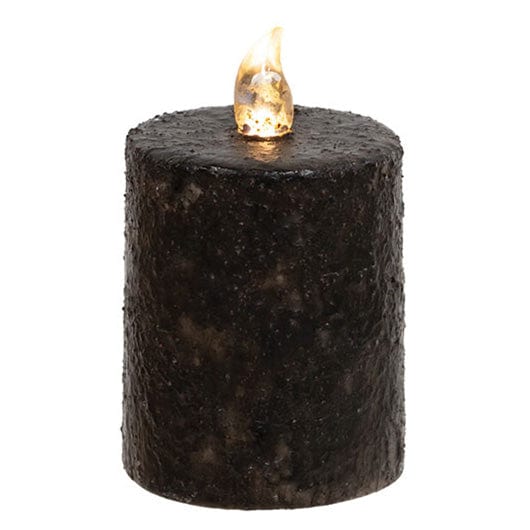 Textured Black W/ Flicker Flame LED Battery Candle Light 3&quot; High With Timer