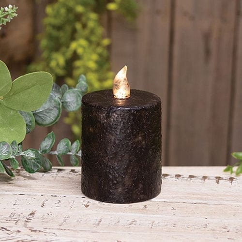 Textured Black W/ Flicker Flame LED Battery Candle Light 3&quot; High With Timer