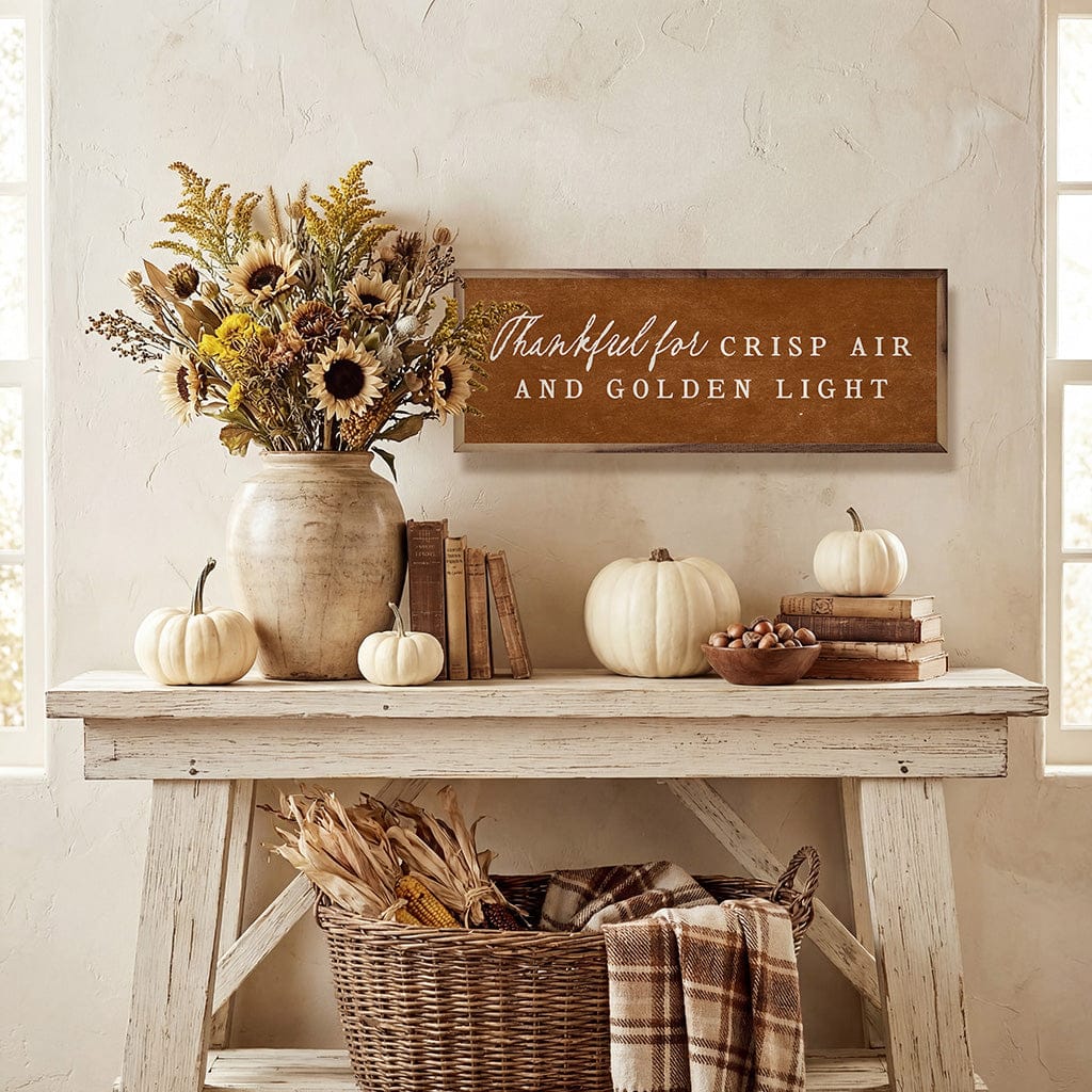 Kendrick Home Walnut Frames Thankful For Crisp Air Printed and Framed Wall Sign