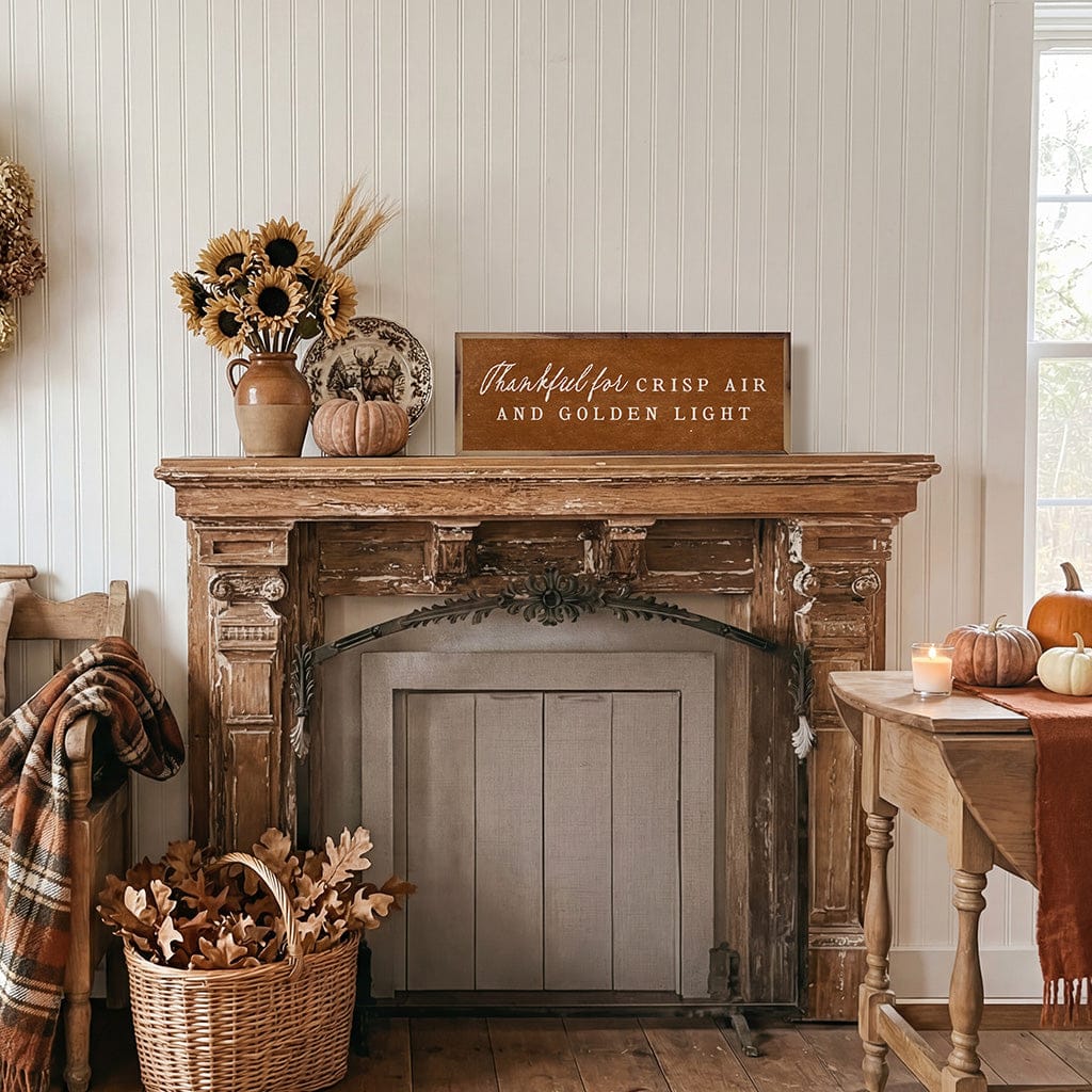 Kendrick Home Walnut Frames 12x4 Thankful For Crisp Air Printed and Framed Wall Sign
