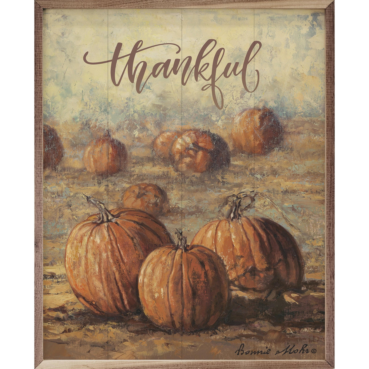 Kendrick Home Walnut Frames 8x10 Thankful Pumpkins By Bonnie Mohr Printed and Framed Wall Sign