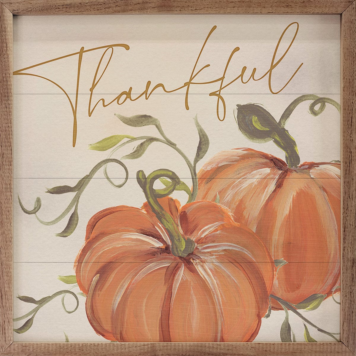 Kendrick Home Walnut Frames 4x4 Thankful Pumpkins By Nina Blue Printed and Framed Wall Sign