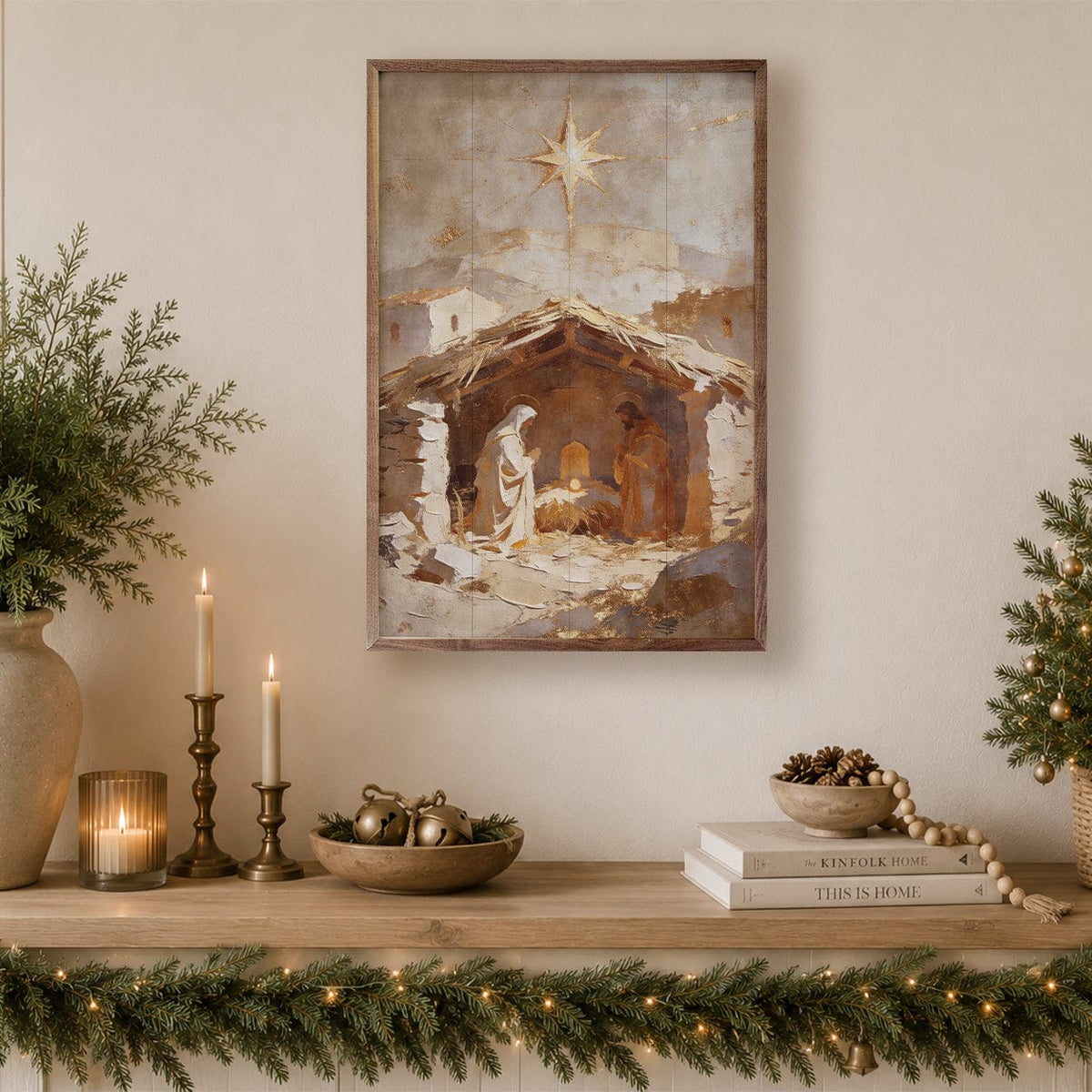 Kendrick Home Walnut Frames The Golden Manger Printed and Framed Wall Sign